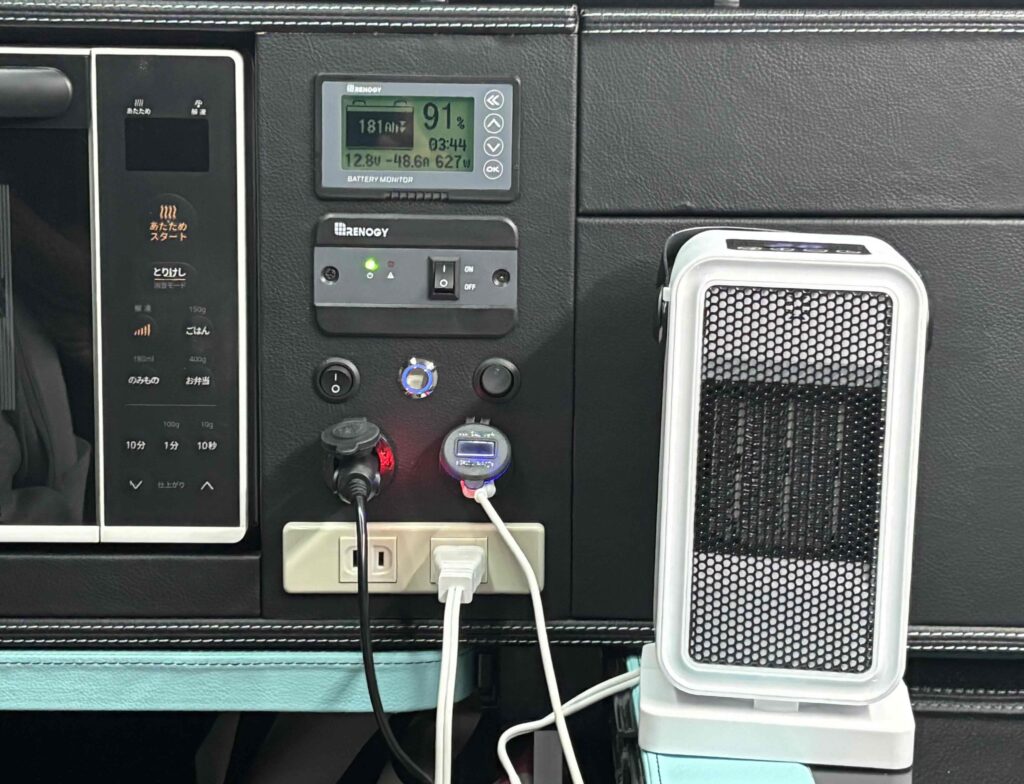 軽キャンに積載した小型で省電力のセラミックヒーター