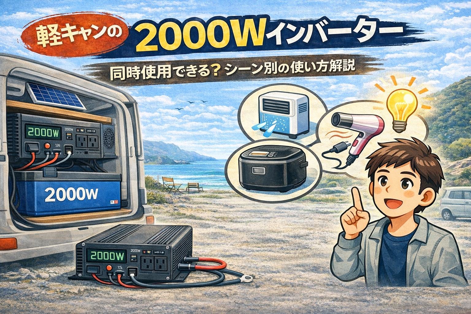 軽キャンのインバーターは何Wが適切か解説するイメージ