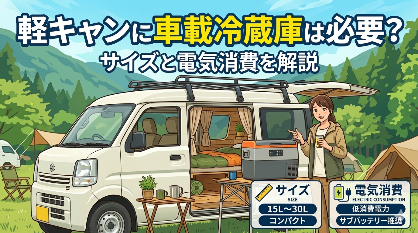軽キャンに冷蔵庫を搭載して活用しているイメージ