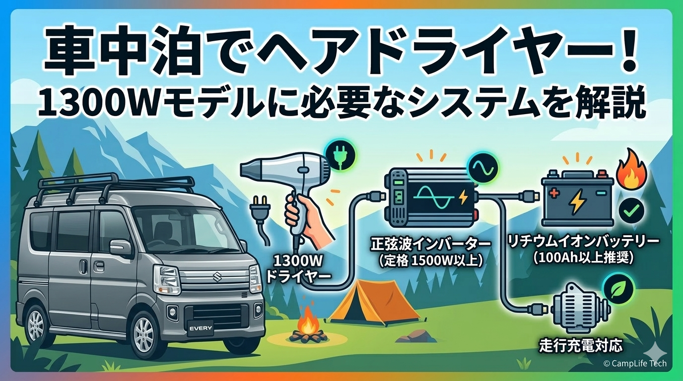 軽キャンにドライヤーを搭載して活用しているイメージ