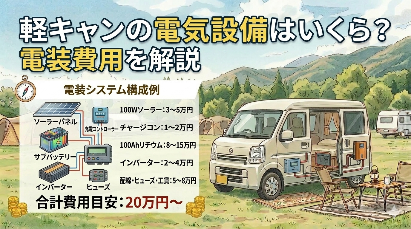 軽キャンの電気設備にどれぐらい費用がかかるかというイメージ