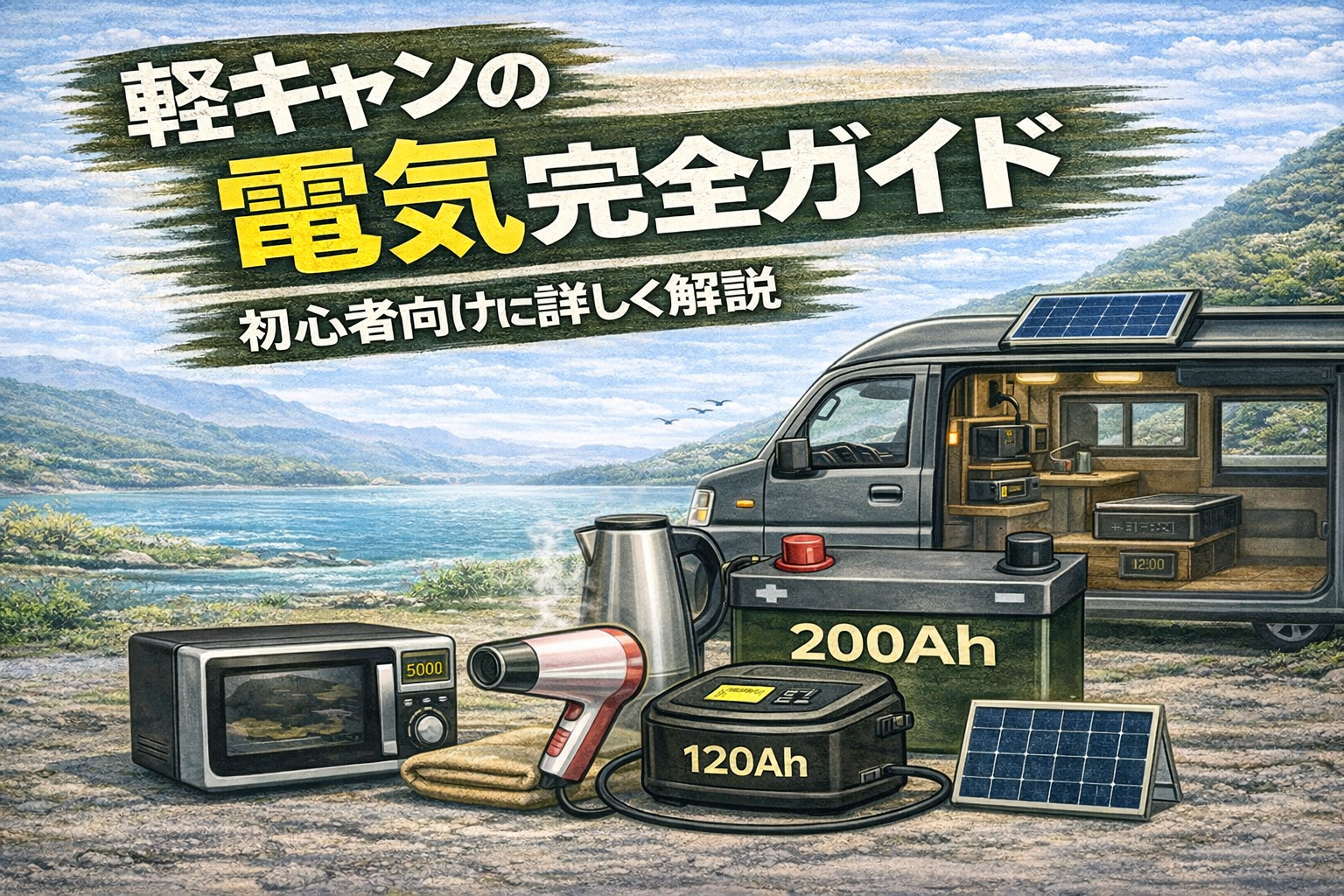 軽キャンの電気関係を解説するイメージ