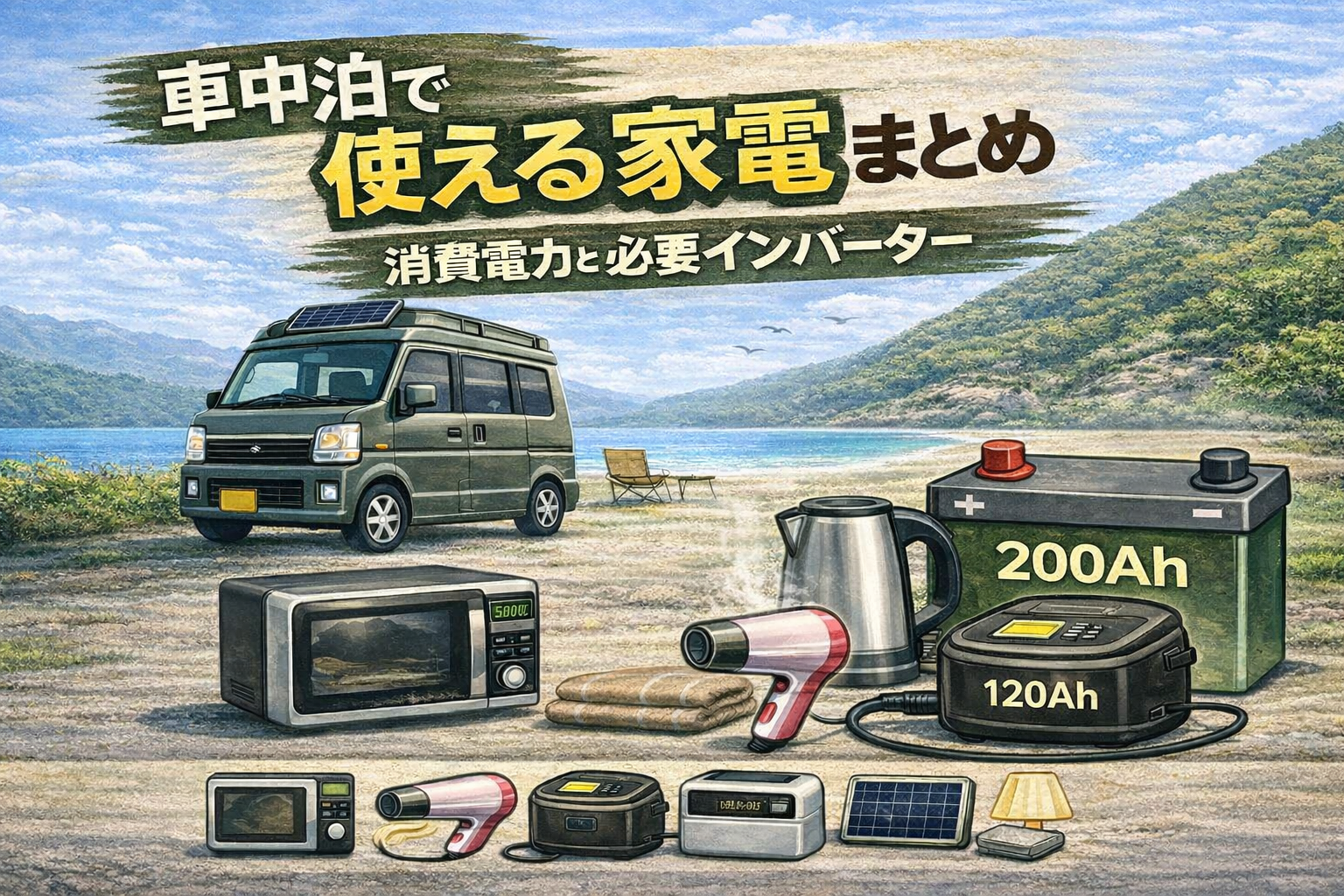 車中泊で使える家電のイメージ