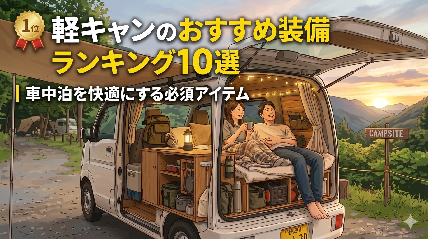 軽キャンのおすすめ装備を活用してくつろいでいるイメージ