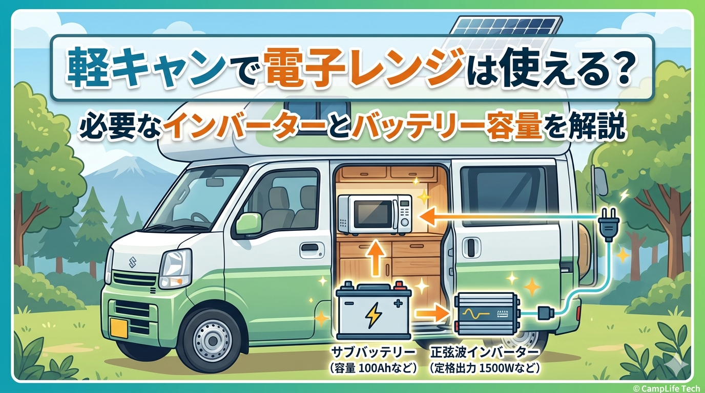 軽キャンに電子レンジを搭載して活用しているイメージ